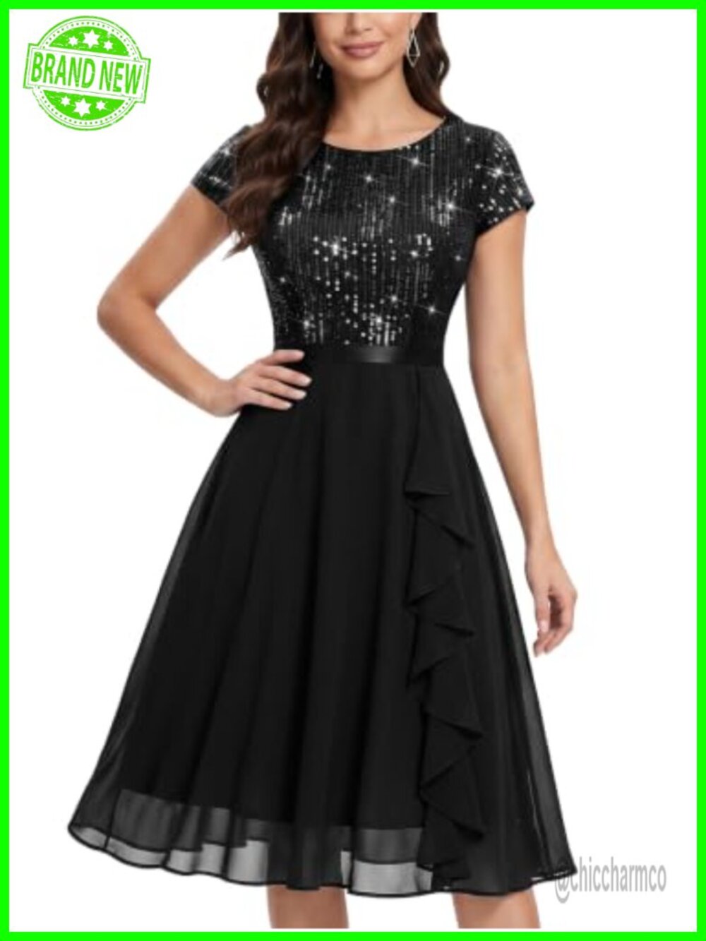 MISSMAY Glitter Sequin Ruffle Cocktail Prom Dress A-Line